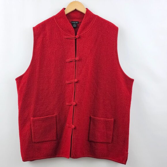 Tully-Ho Red Boiled Wool Vest Womens 2X Chinese Knot Close Holiday Christmas - Picture 12 of 12